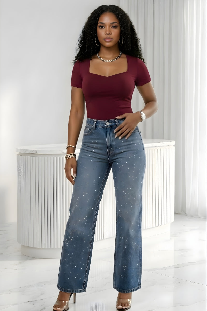 Fitted burgundy short sleeve top