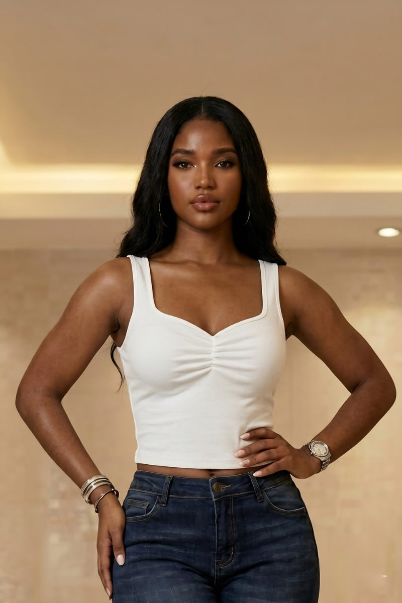 Fitted stretchy White body hugging top