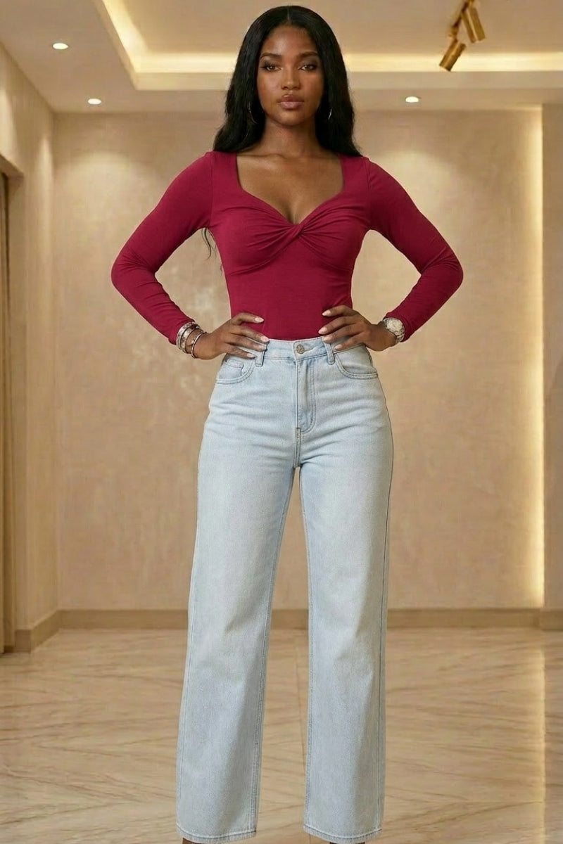 Light wash high-waisted wide-leg jeans