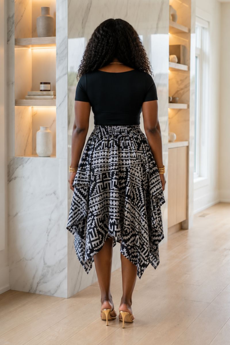 Monochrome Elegance Handkerchief Skirt
