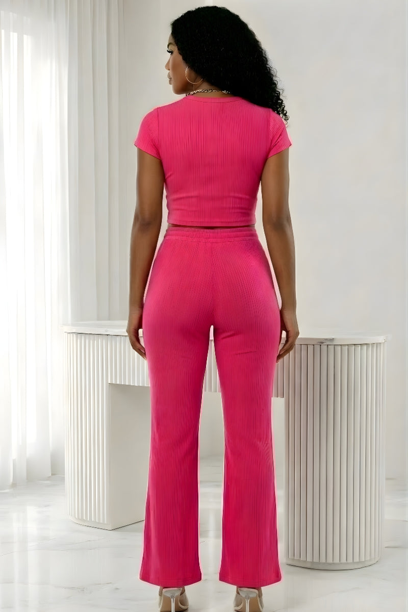 Pink Ribbed Two-Piece Set with Fitted Short