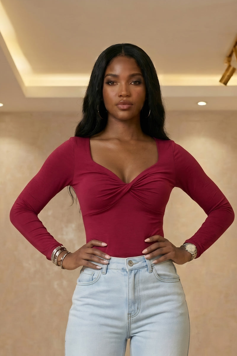 Fitted long-sleeve red top