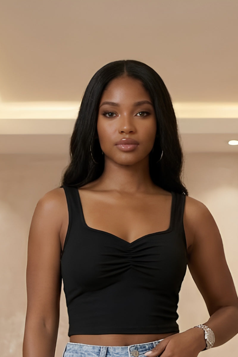Fitted stretchy black body hugging top