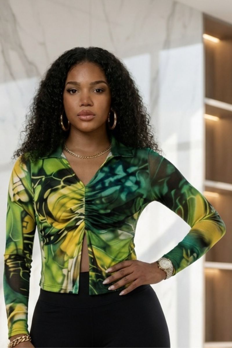 Luxury statement long-sleeve fitted blouse