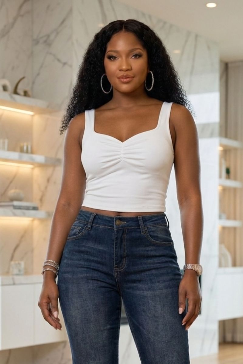 Fitted stretchy White body hugging top
