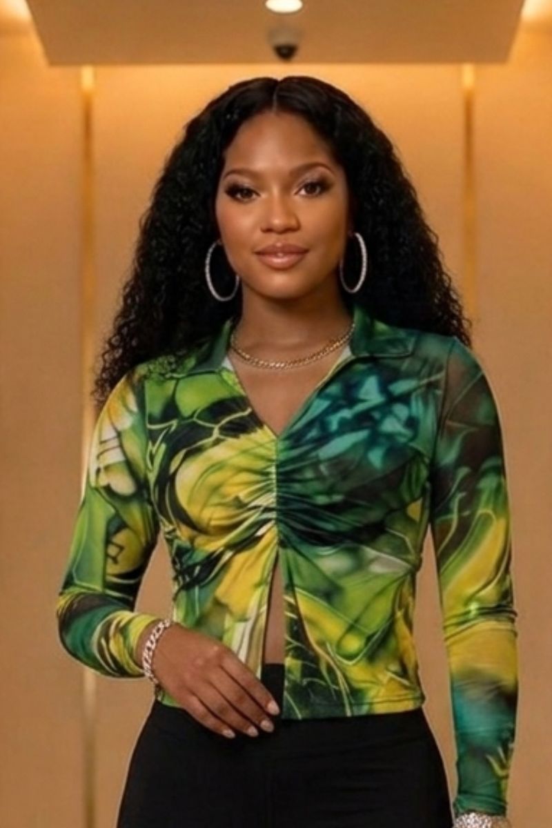 Luxury statement long-sleeve fitted blouse